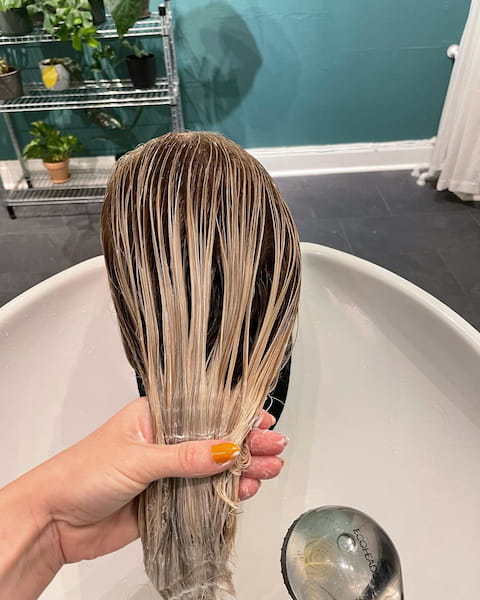 Hair with toner applied to refresh color